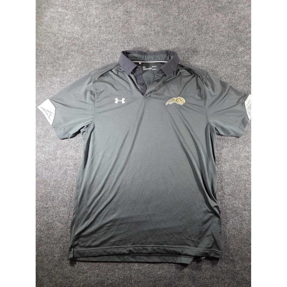 Under Armour Mens HeatGear Loose Polo Shirt Gray Panther‎ Mascot Logo Large 2301